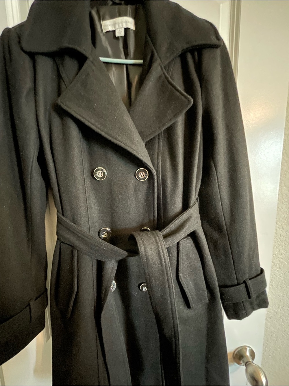 New York & Co Woman’s M Black Double-Breasted Belted Trench Coat - Picture 4 of 10